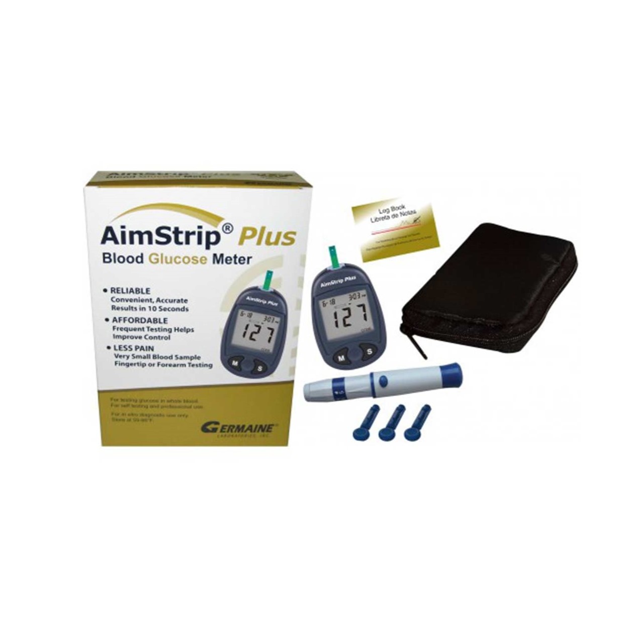 Monitor AimStrip® Plus Blood Glucose Meter Kit (Buy 6BX Strips 37350 Promo) by Germaine Laboratories  ID 37321